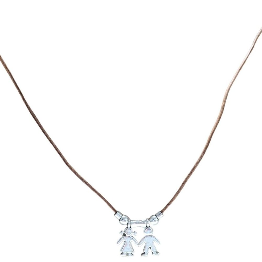 Two Children Boy Girl Charm Cord Necklace Mothers Day Gift Fashion Jewelry Women